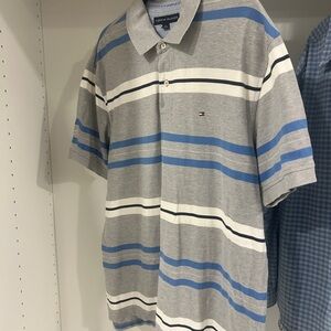 Tommy Hilfiger Men's Polo in Gray and Blue Stripes